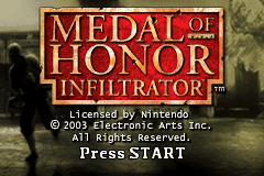 Medal of Honor Infiltrator title screen for GameBoy Advance